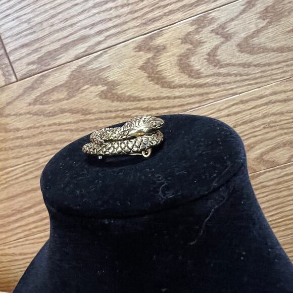 Vintage Gold Tone Coiled Snake Brooch Lapel Pin MCM Unmarked Jewelry - Picture 4 of 9